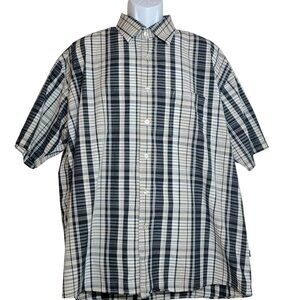 Kani Gold Y2K Button Front Shirt, Men 2XL, Blue, Gray, Cream Stripe, SS, EUC